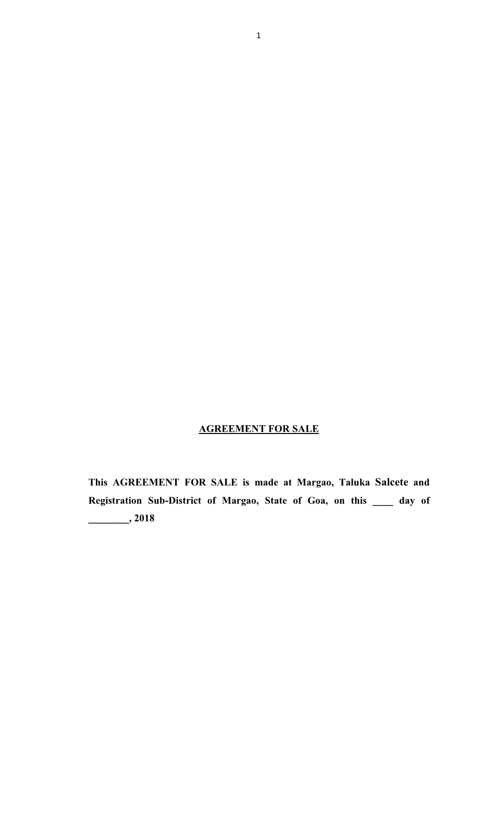 Salcete and Registration Sub-District of Margao, State of Goa, on This ____ Day of ______, 2018