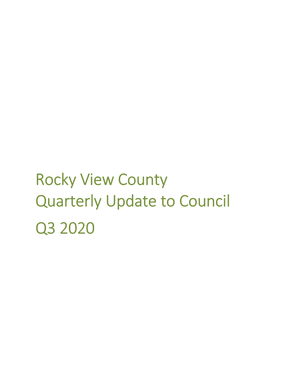 Rocky View County Quarterly Update to Council Q3 2020