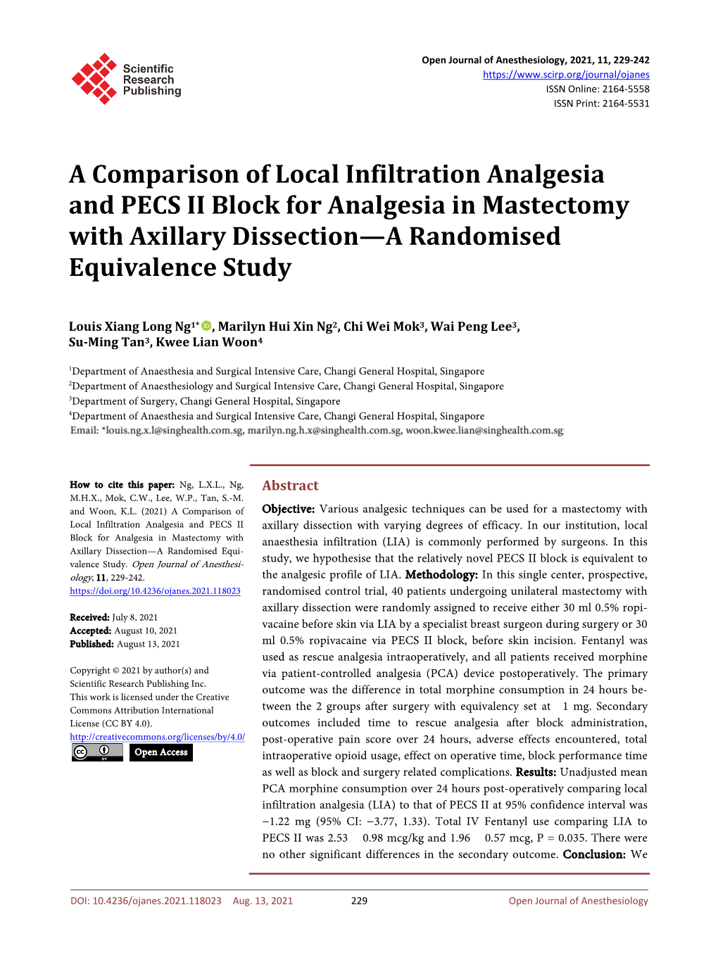 A Comparison of Local Infiltration Analgesia and PECS II Block for Analgesia in Mastectomy with Axillary Dissection—A Randomised Equivalence Study