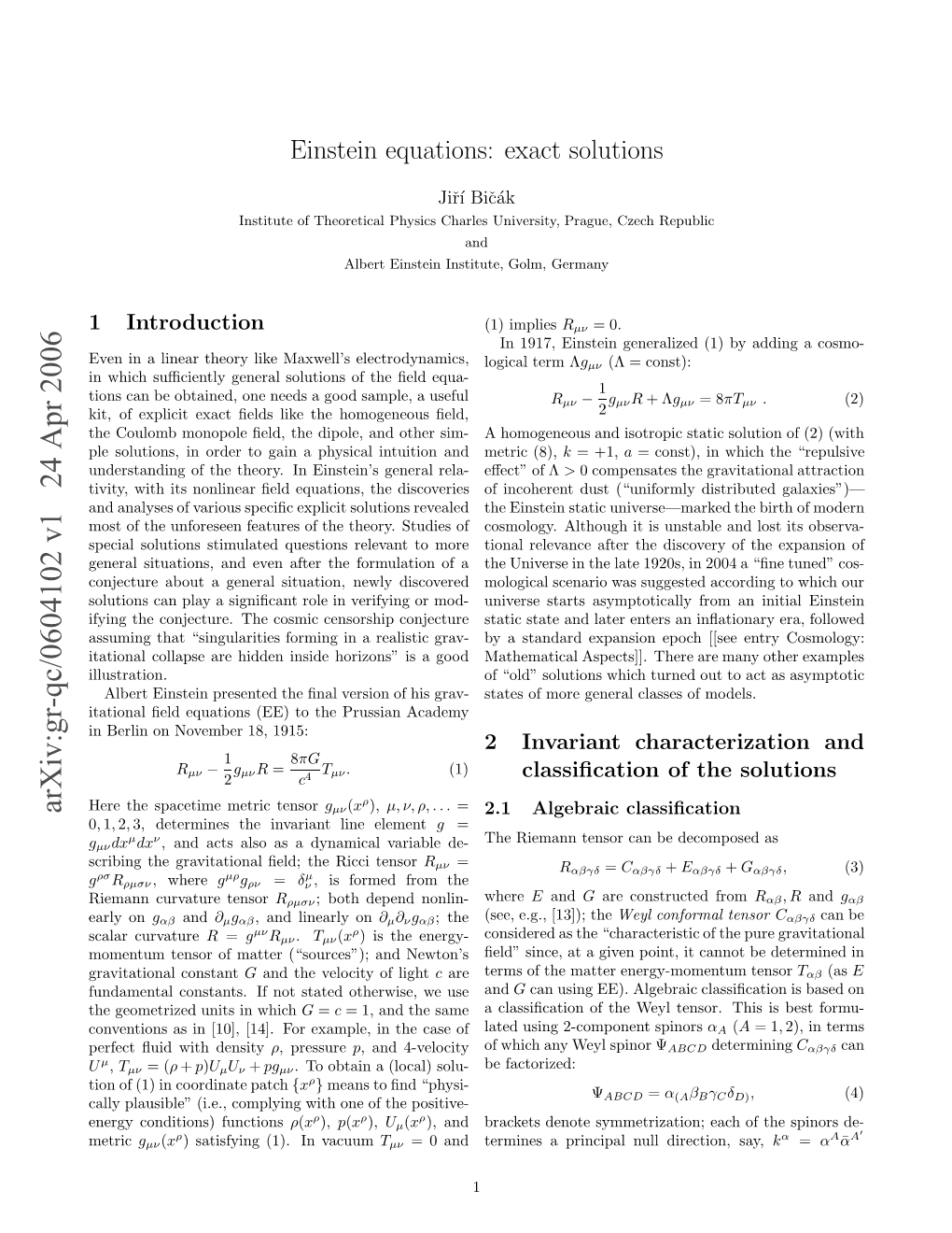 Einstein Equations: Exact Solutions