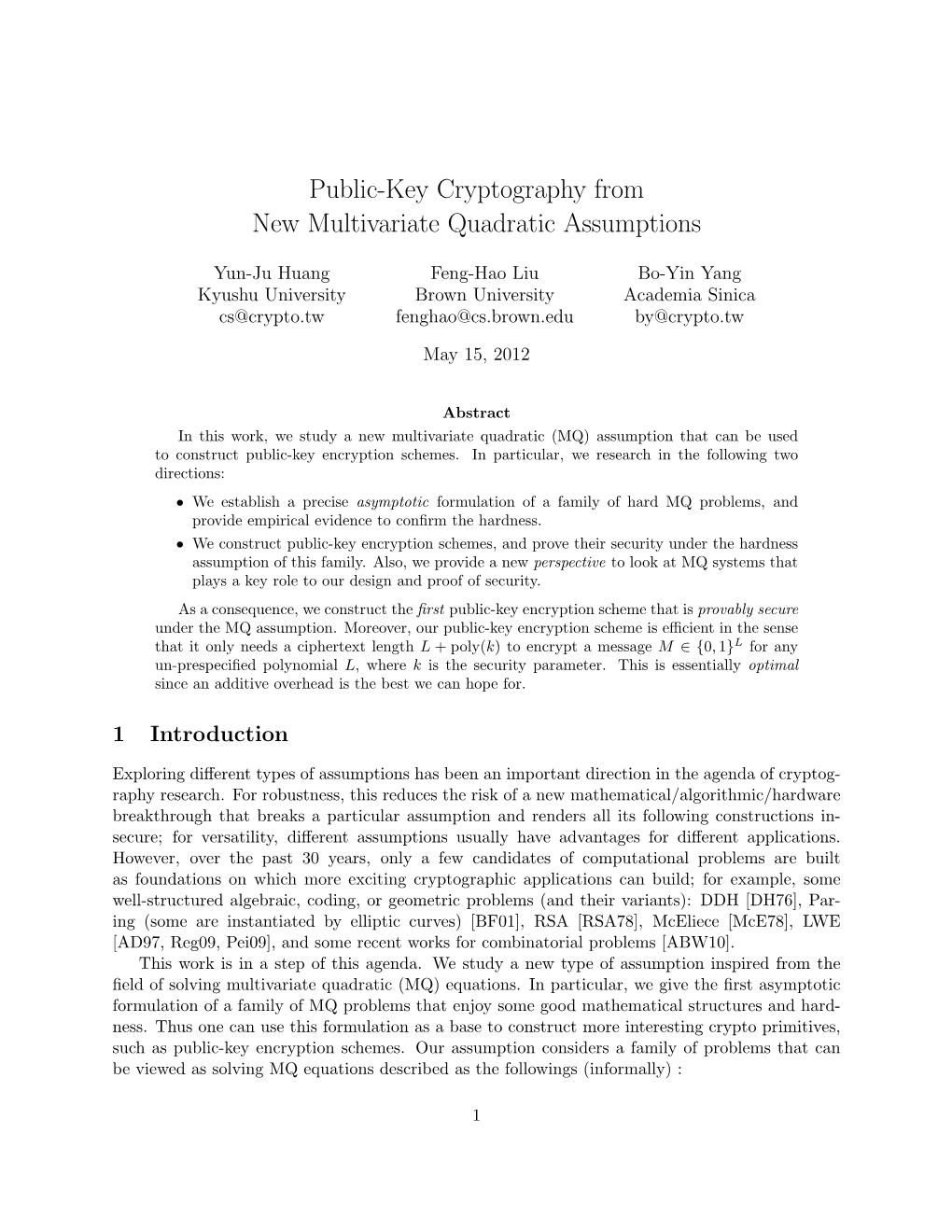 Public-Key Cryptography from New Multivariate Quadratic Assumptions