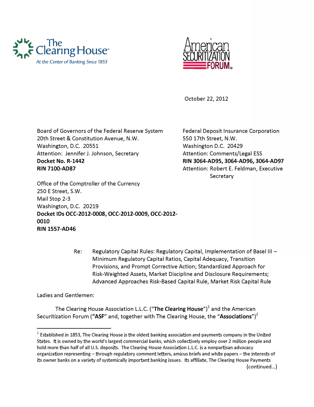 Comments of the Clearing House and the American Securitization Forum
