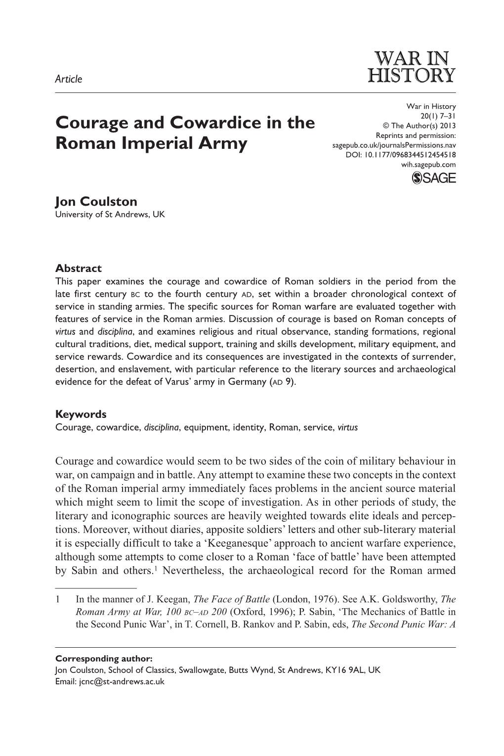 Courage and Cowardice in the Roman Imperial Army