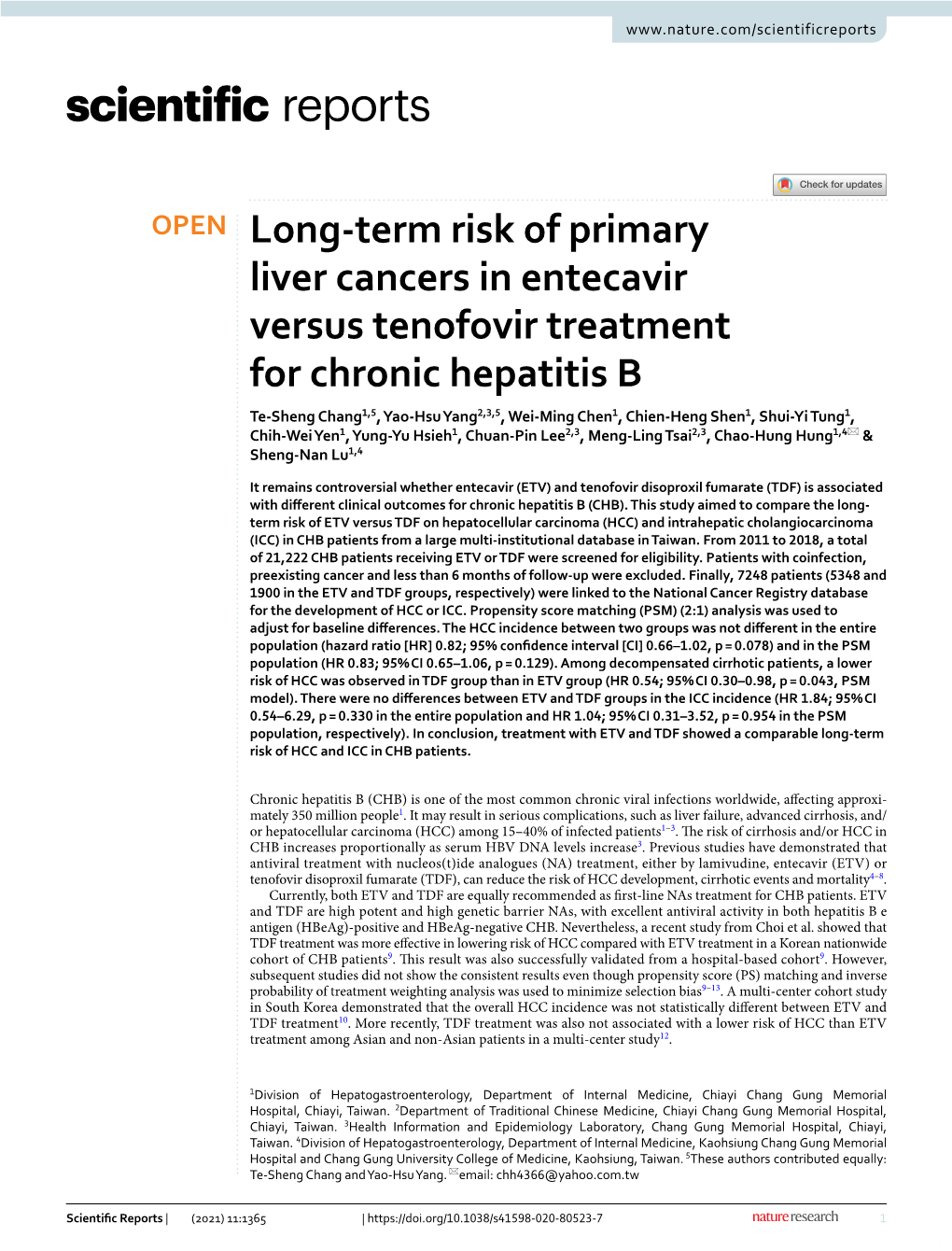 Long-Term Risk of Primary Liver Cancers in Entecavir Versus Tenofovir