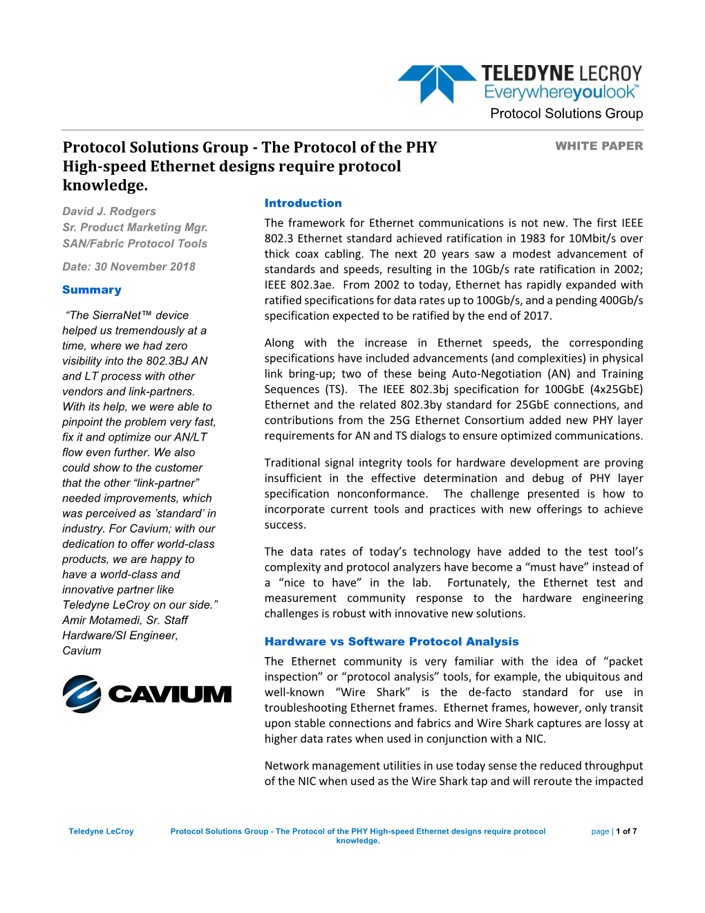 The Protocol of the PHY High-Speed Ethernet Designs Require Protocol Page | 1 of 7 Knowledge