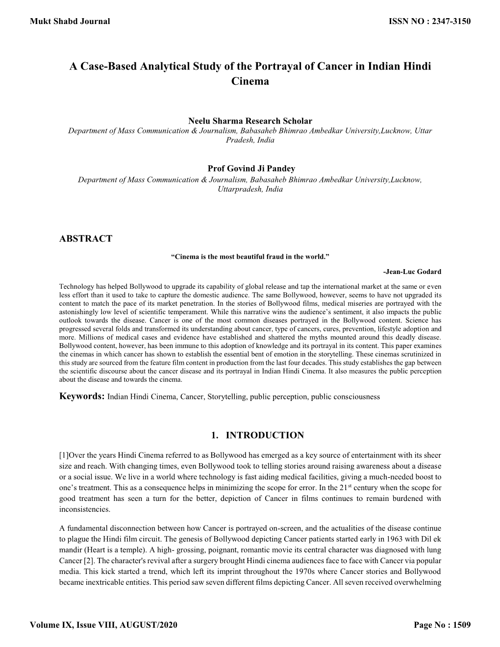 A Case-Based Analytical Study of the Portrayal of Cancer in Indian Hindi Cinema