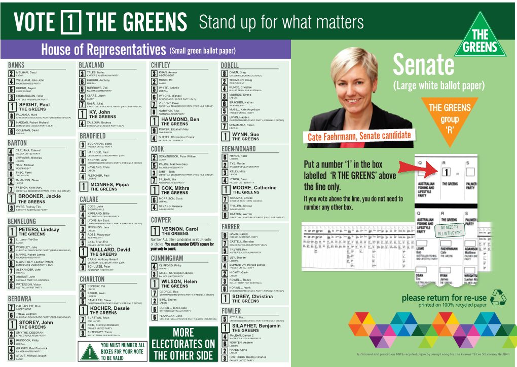 VOTE 1 the GREENS Stand up for What Matters