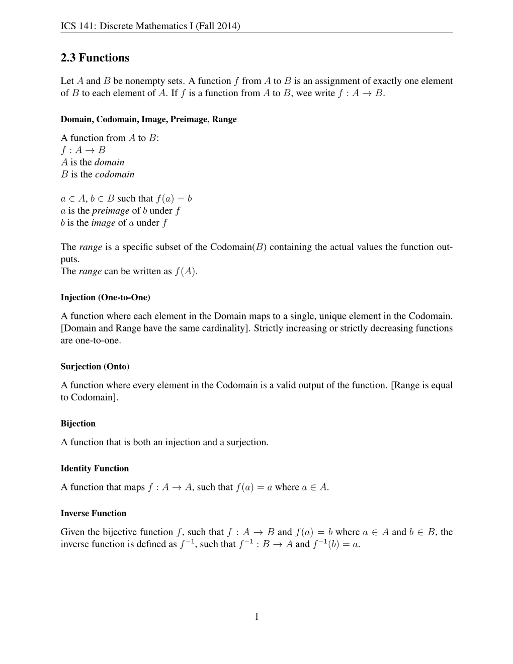ICS 141: Discrete Mathematics I (Fall 2014)