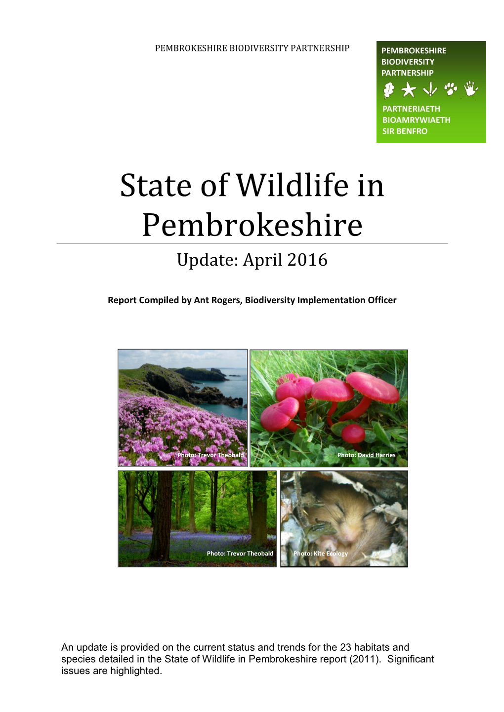 State of Wildlife in Pembrokeshire Update: April 2016