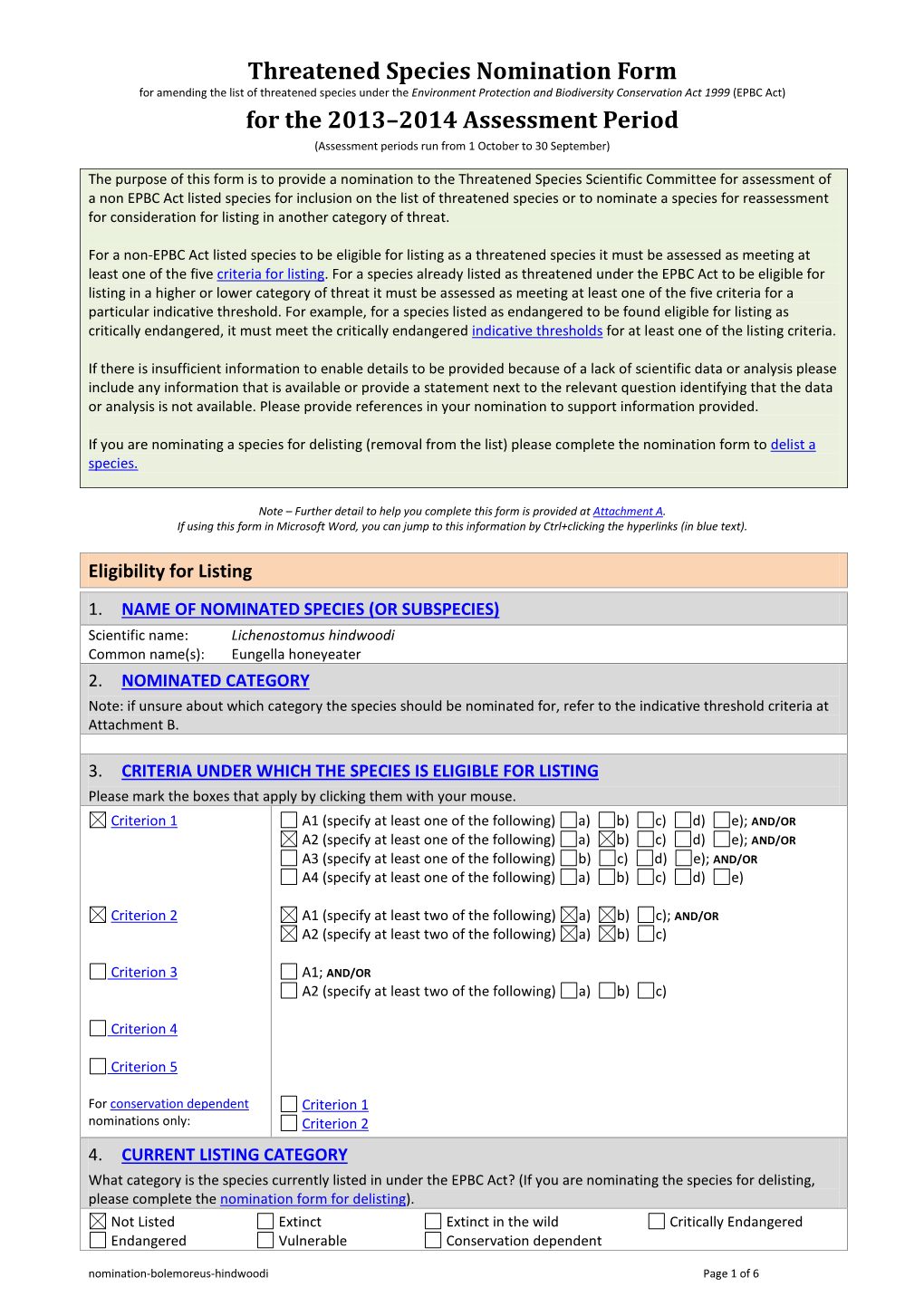 Threatened Species Nomination Form