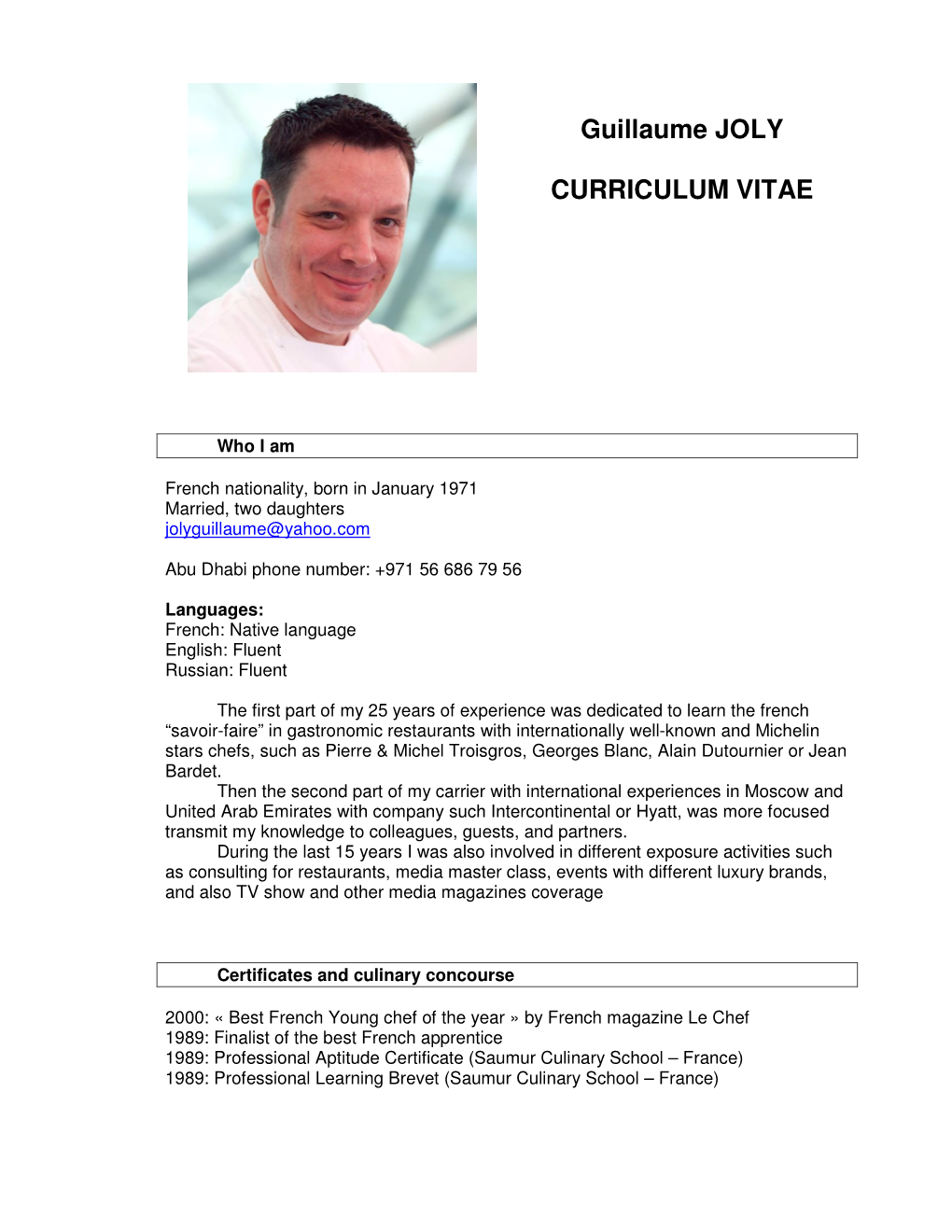 Guillaume JOLY CURRICULUM VITAE