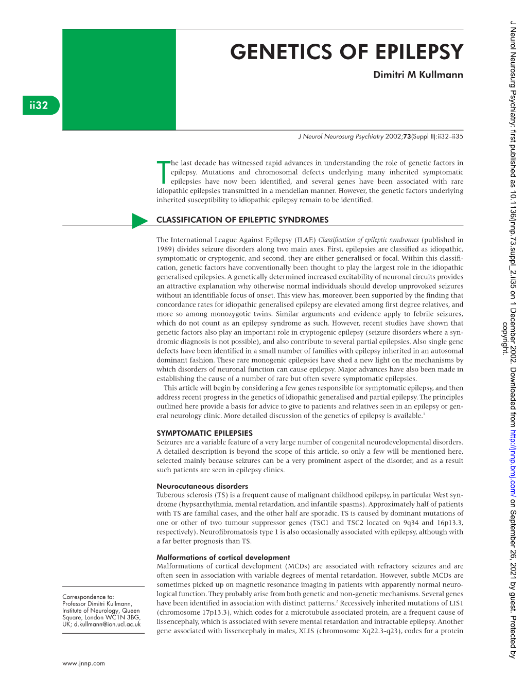 Genetics of Epilepsy *