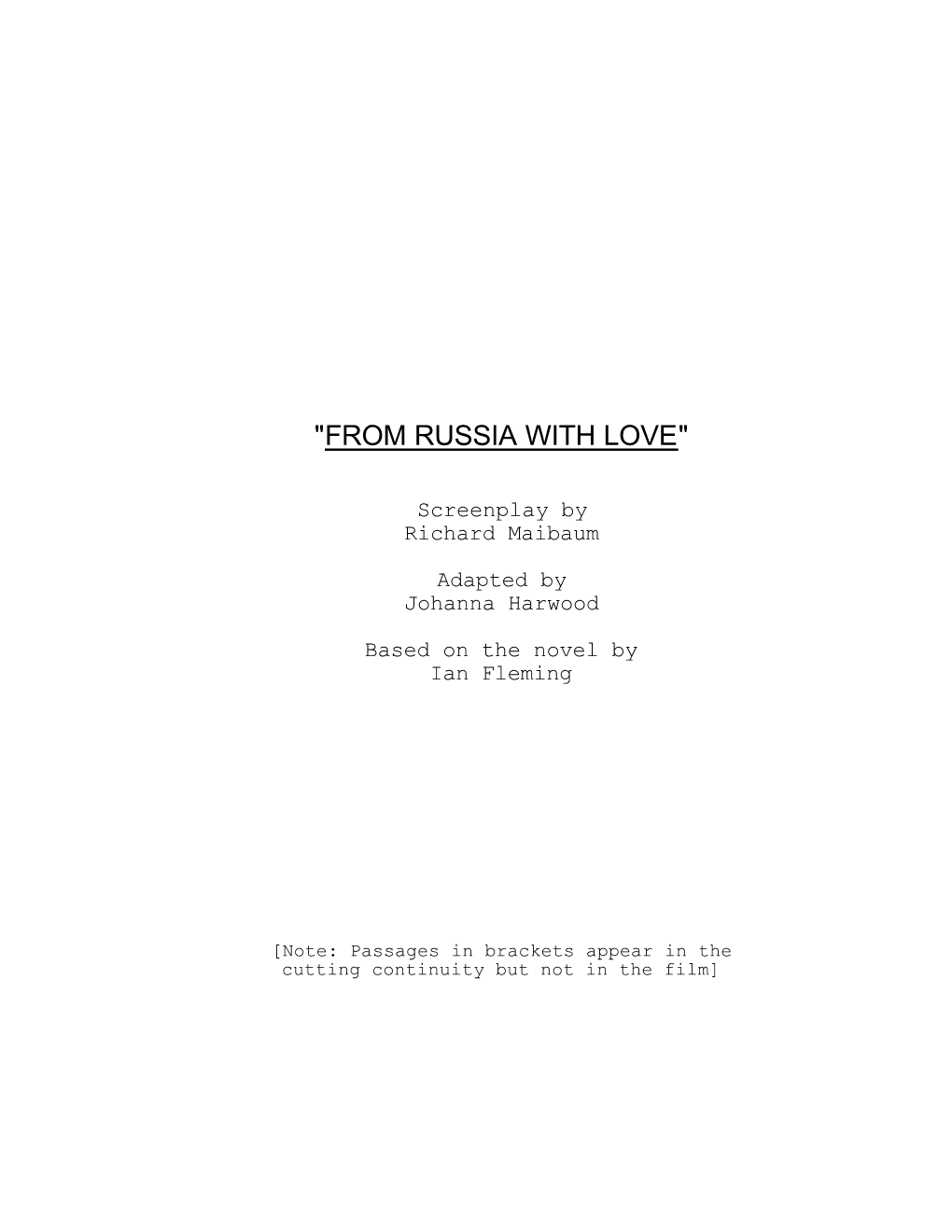 From Russia with Love Screenplay