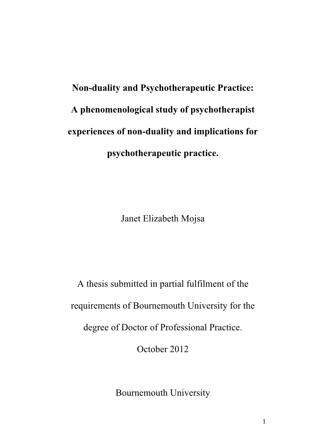 Non-Duality and Psychotherapeutic Practice