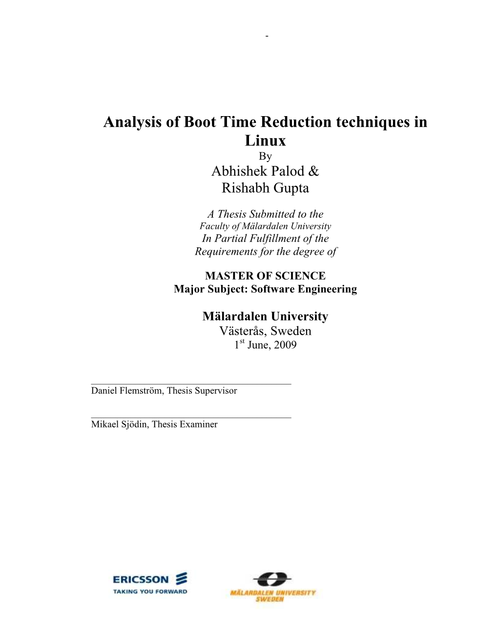 Analysis of Boot Time Reduction Techniques in Linux by Abhishek Palod & Rishabh Gupta