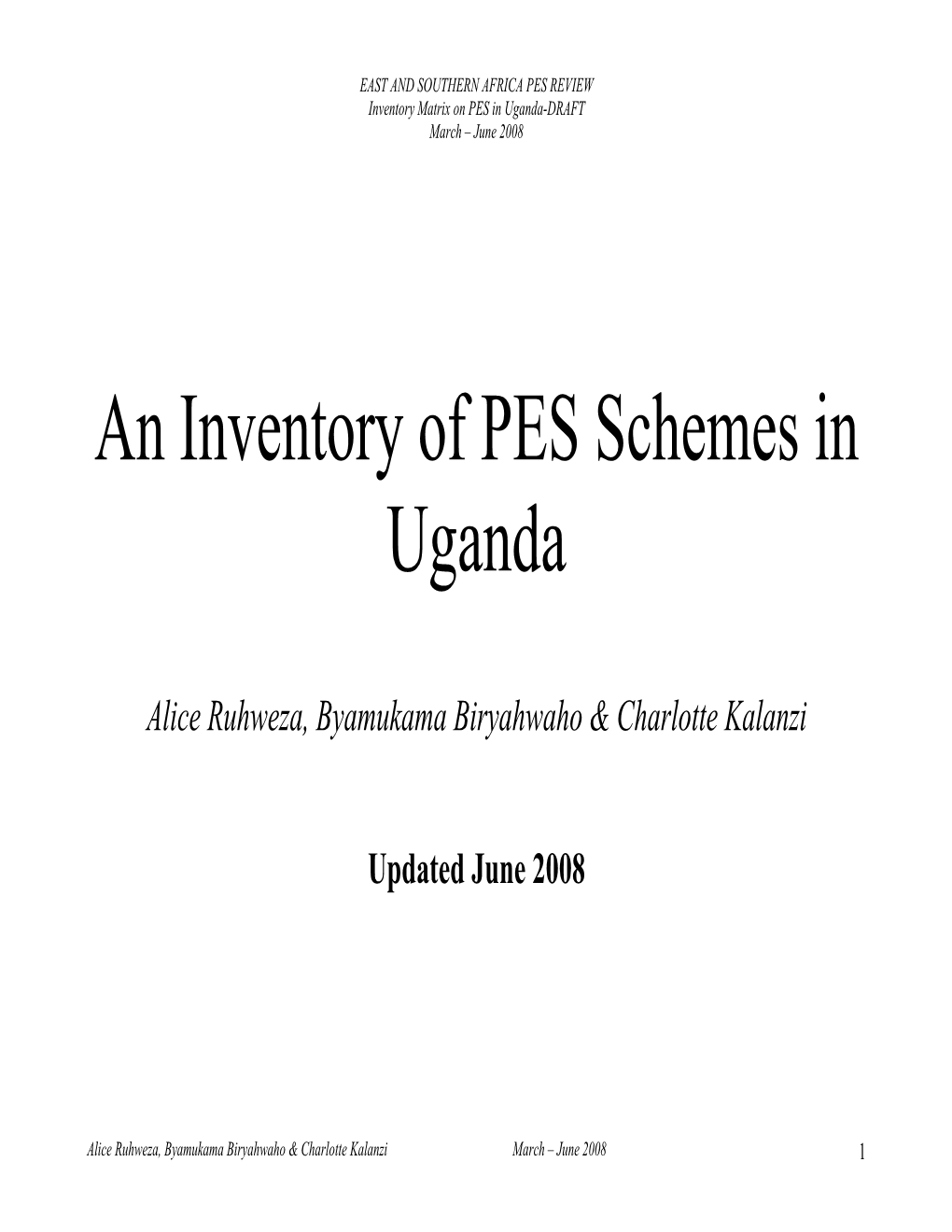 An Inventory of PES Schemes in Uganda