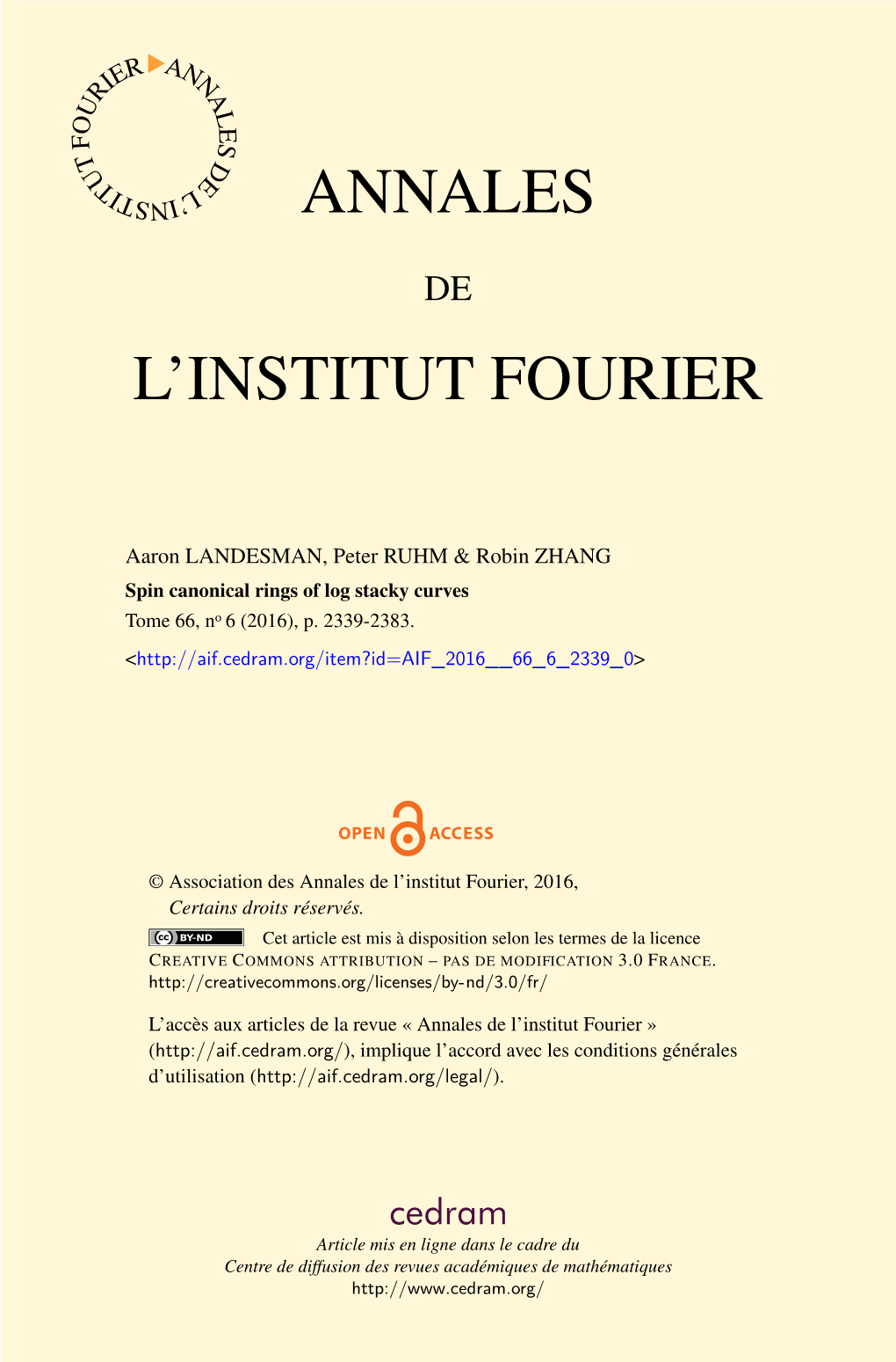 Annales De L'institut Fourier