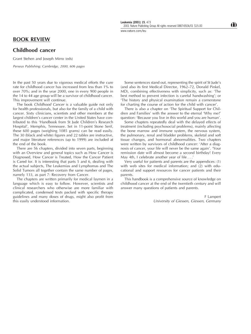 BOOK REVIEW Childhood Cancer