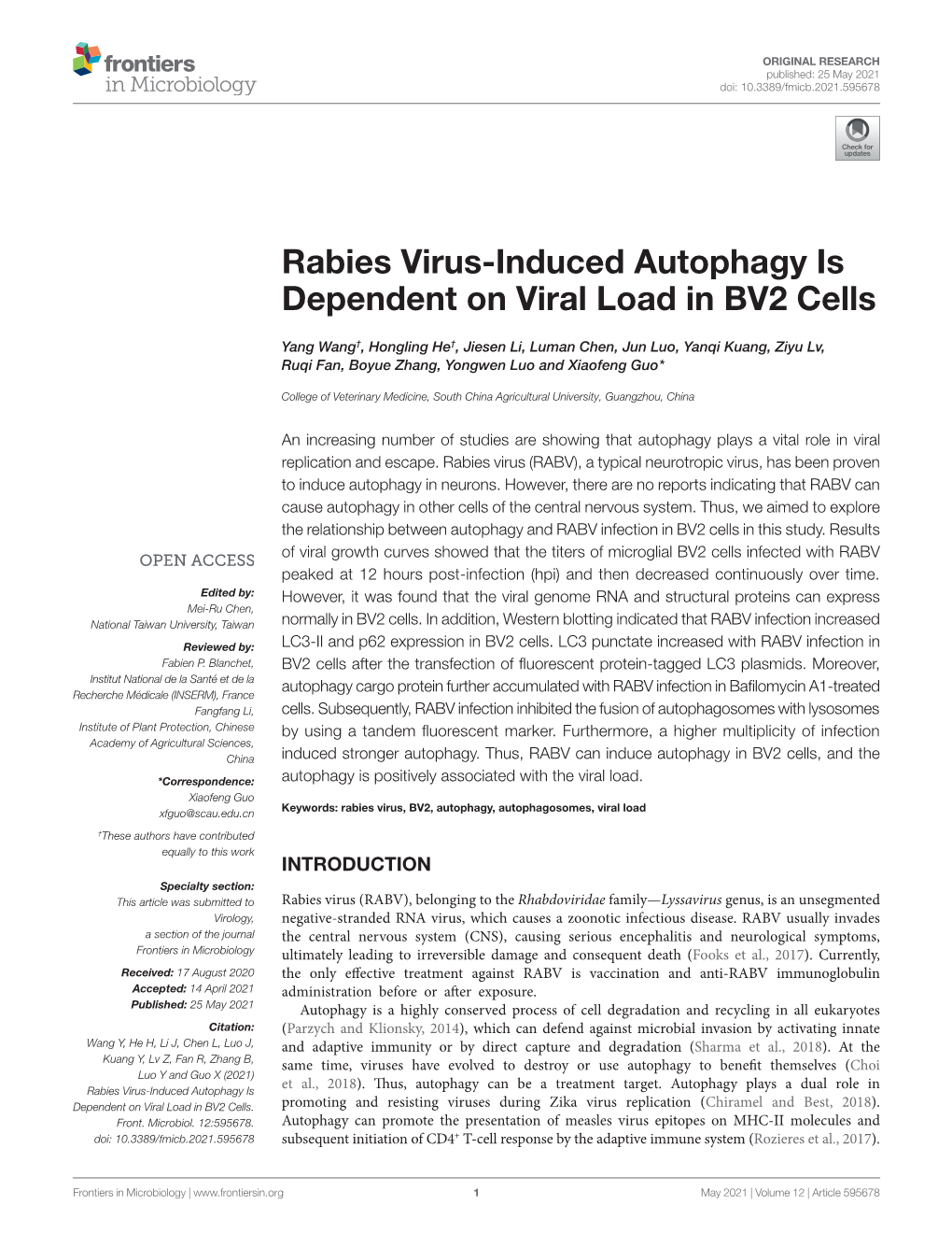 Rabies Virus-Induced Autophagy Is Dependent on Viral Load in BV2 Cells