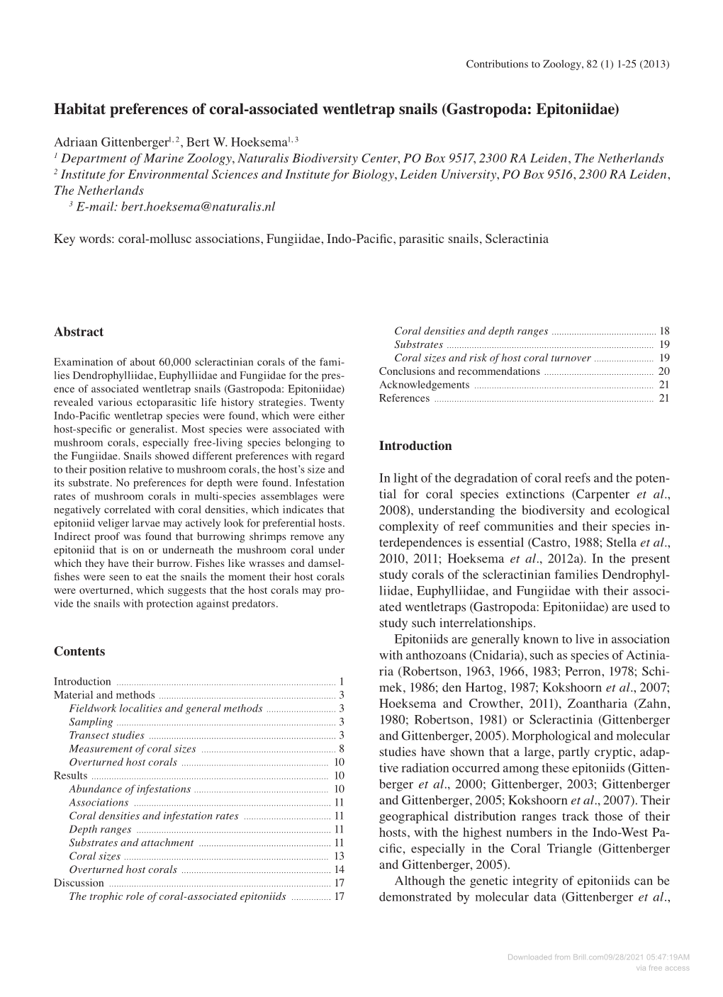 Habitat Preferences of Coral-Associated Wentletrap Snails (Gastropoda: Epitoniidae)