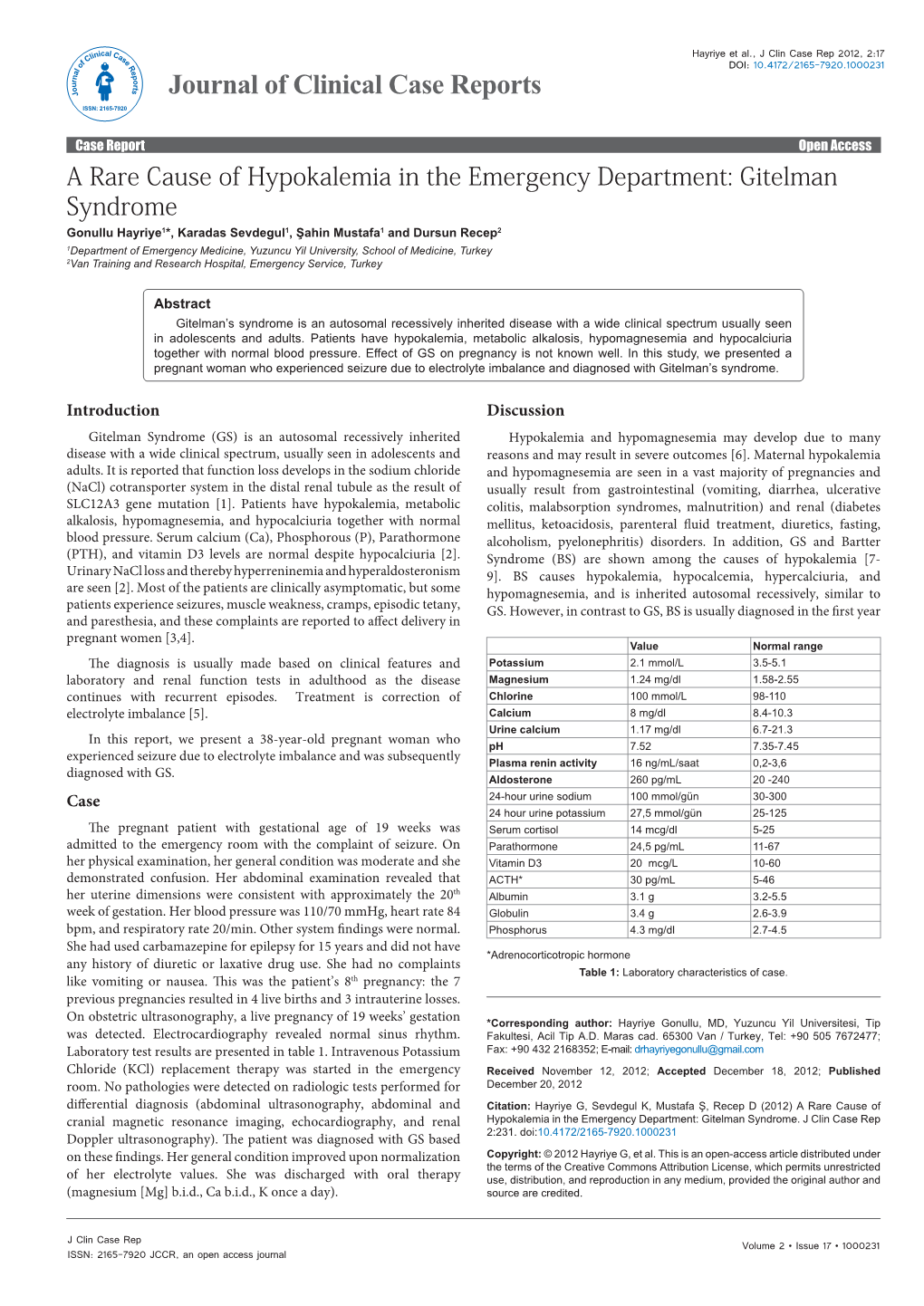 A Rare Cause of Hypokalemia in the Emergency Department: Gitelman