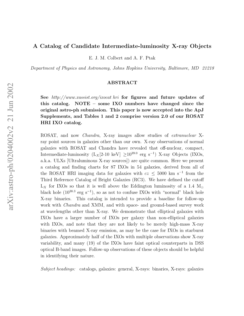 Arxiv:Astro-Ph/0204002V2 21 Jun 2002