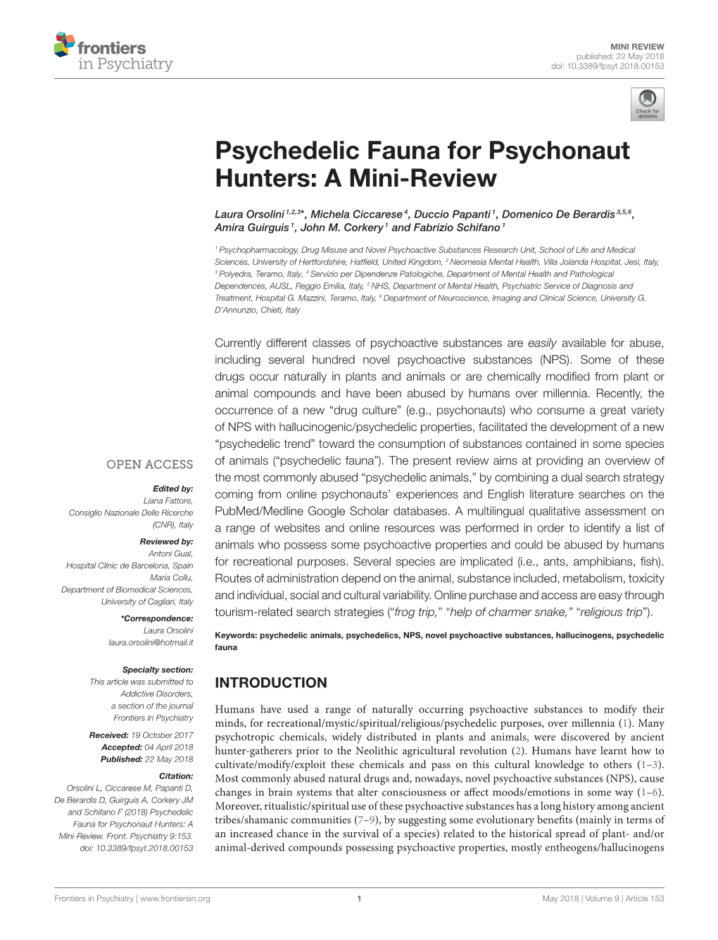 Psychedelic Fauna for Psychonaut Hunters: a Mini-Review