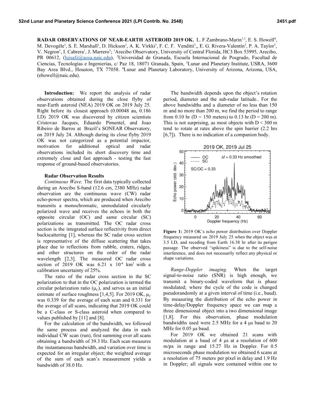 Radar Observations of Near-Earth Asteroid 2019 Ok