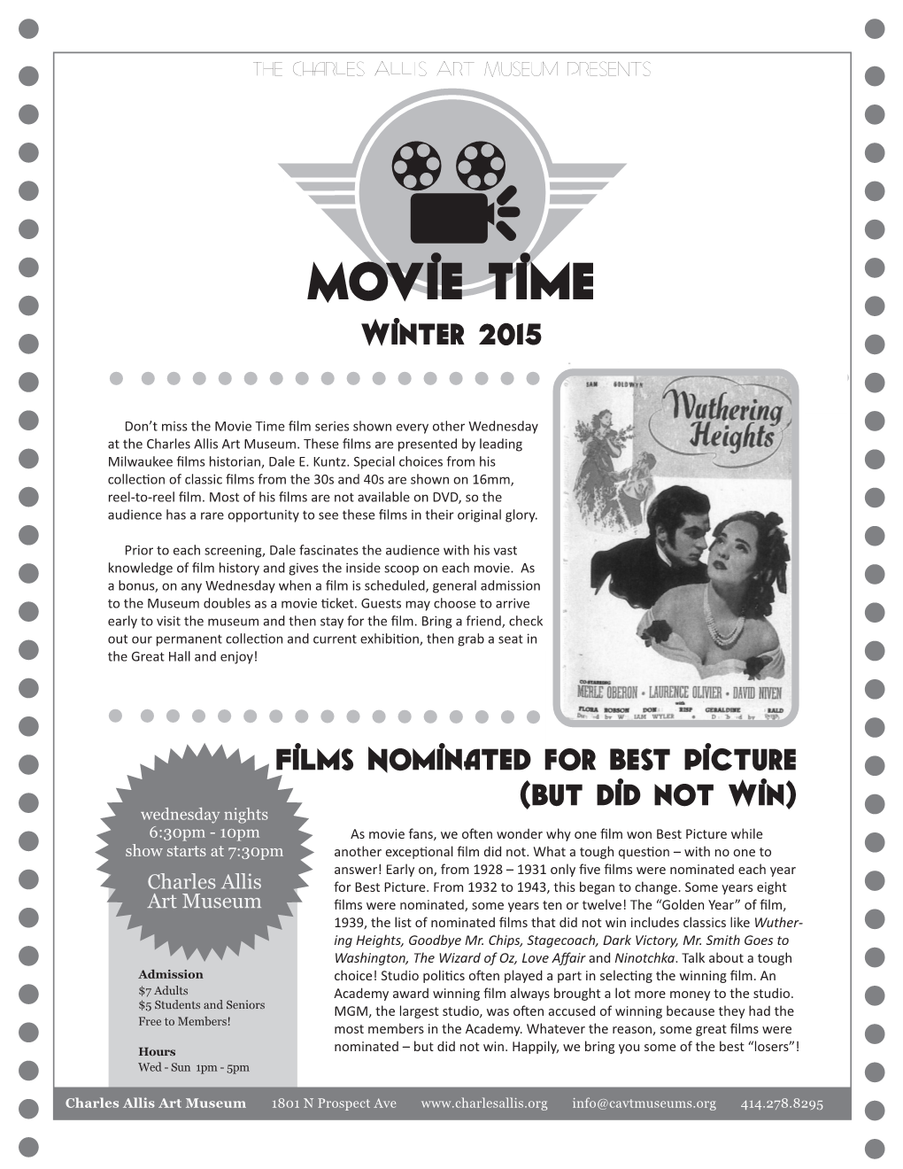 Movie Time Film Series Flyer for Winter 2015