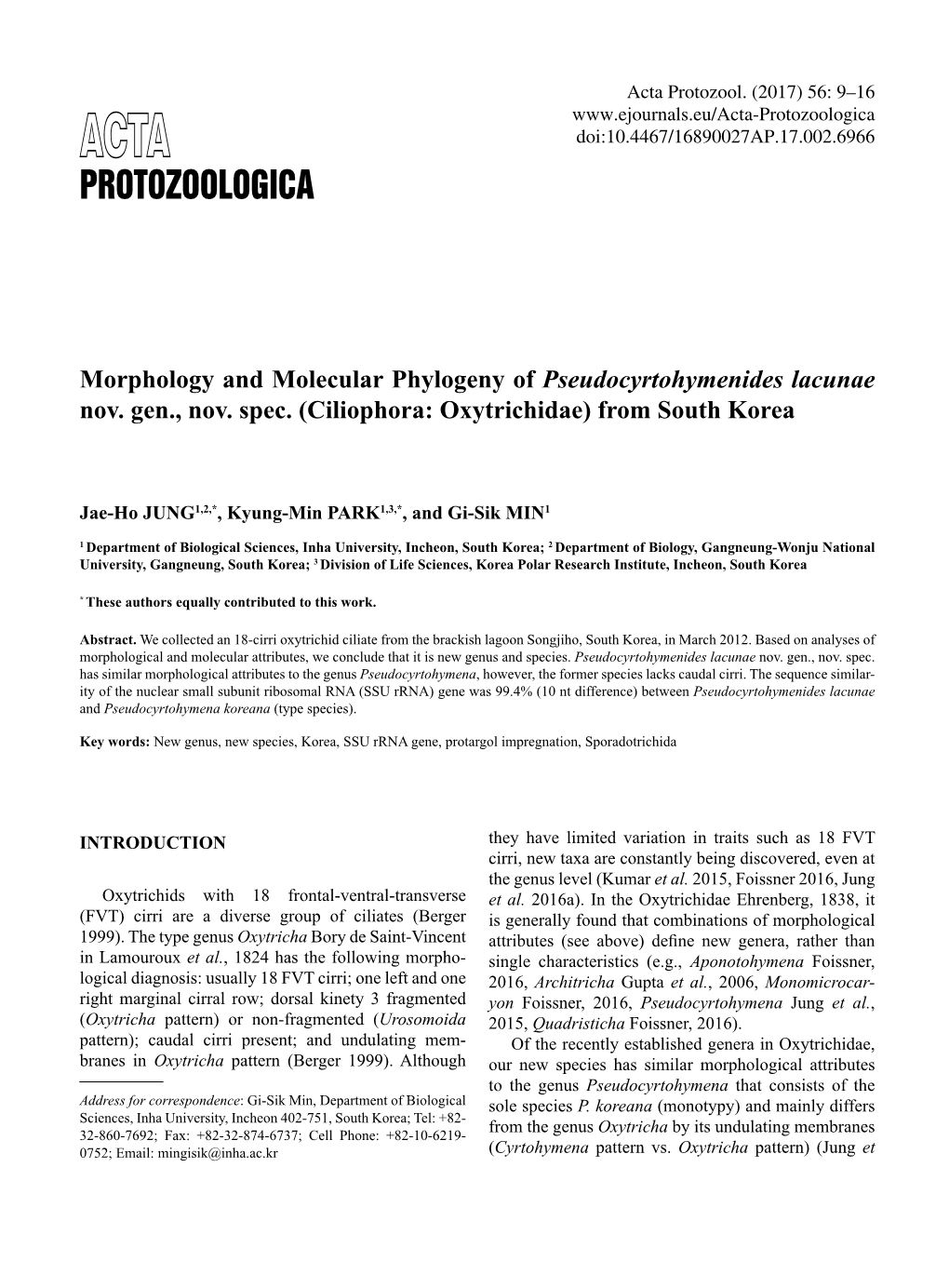 Morphology and Molecular Phylogeny of Pseudocyrtohymenides Lacunae Nov