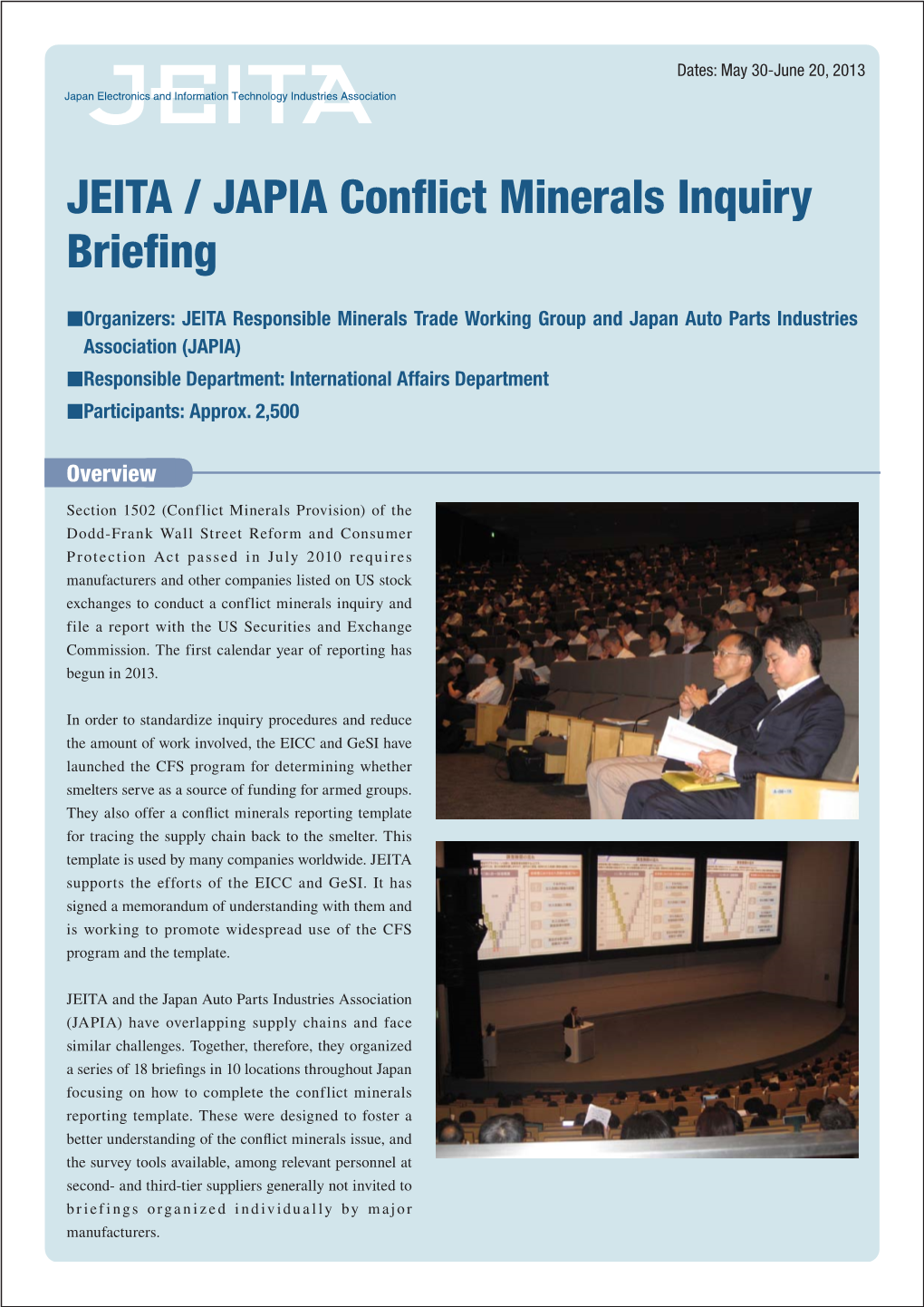 JEITA / JAPIA Conflict Minerals Inquiry Briefing