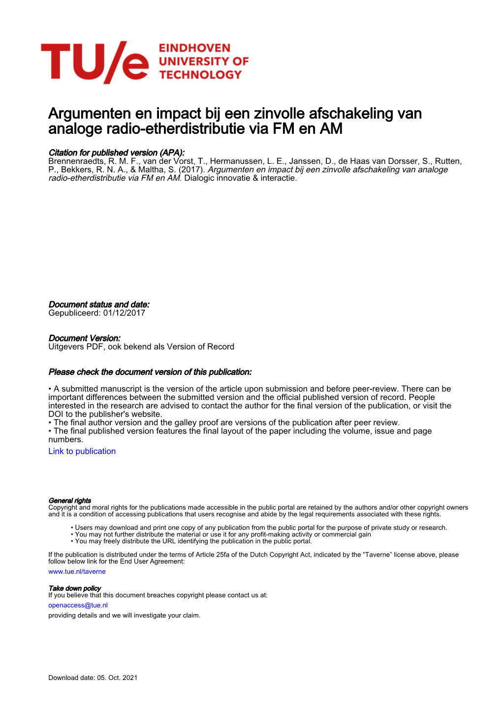 Argumenten En Impact Bij Een Zinvolle Afschakeling Van Analoge Radio-Etherdistributie Via FM En AM