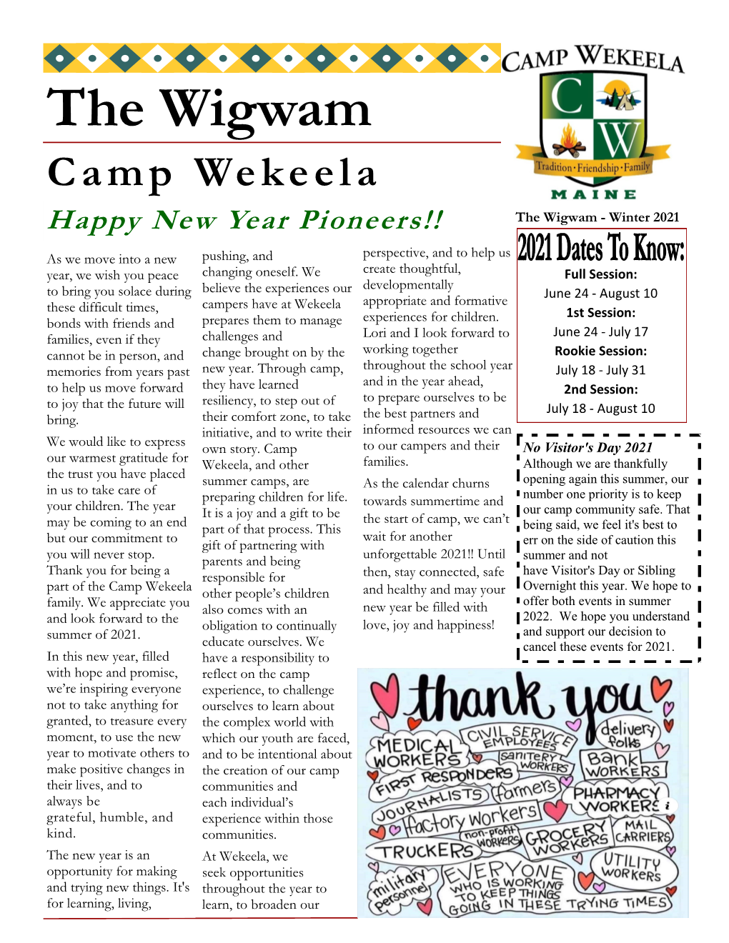 The Wigwam Camp Wekeela Happy New Year Pioneers!! the Wigwam - Winter 2021