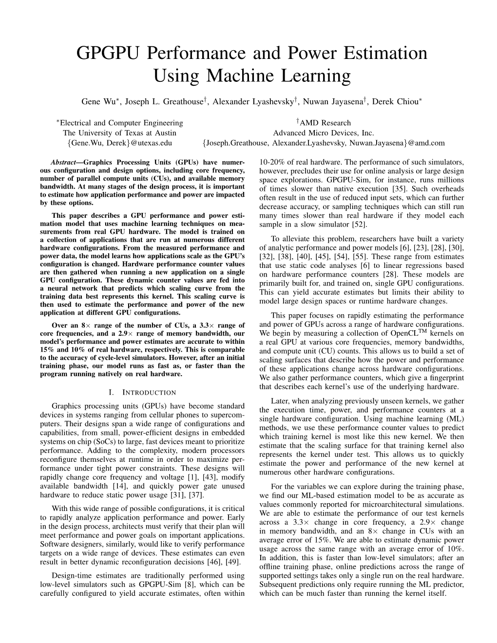 GPGPU Performance and Power Estimation Using Machine Learning