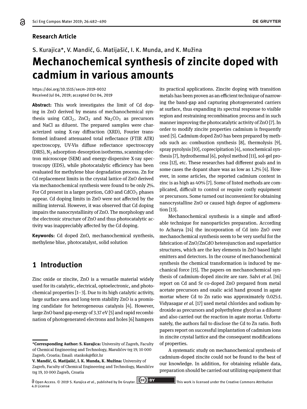 Mechanochemical Synthesis of Zincite Doped with Cadmium in Various Amounts Its Practical Applications