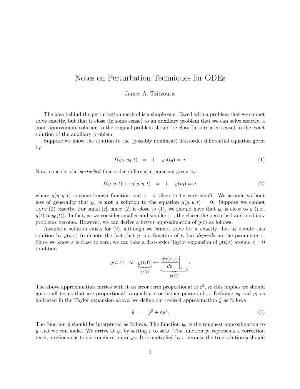 Notes on Perturbation Techniques for Odes