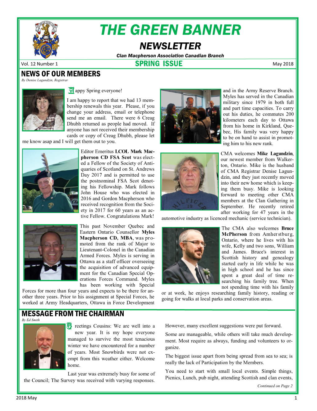 THE GREEN BANNER NEWSLETTER Clan Macpherson Association Canadian Branch Vol