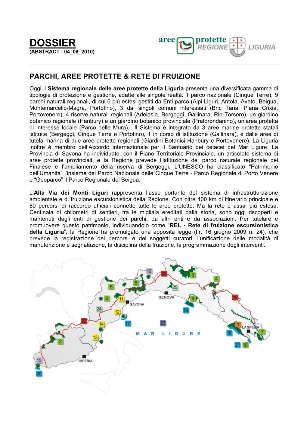 Il Sistema Regionale Dei Parchi E Dell'alta Via Dei