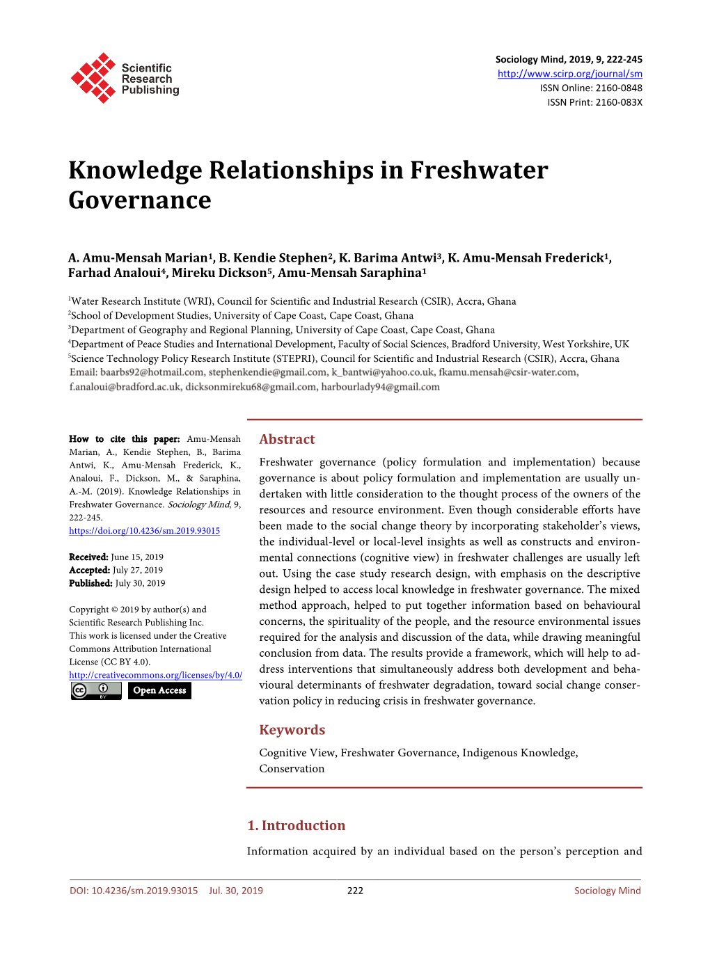 Knowledge Relationships in Freshwater Governance