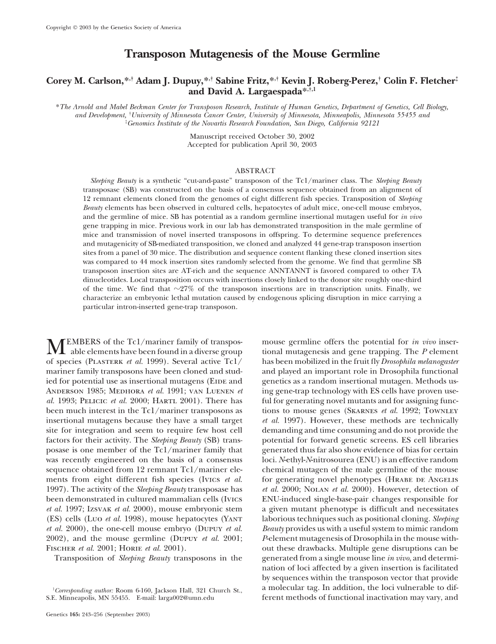 Transposon Mutagenesis of the Mouse Germline