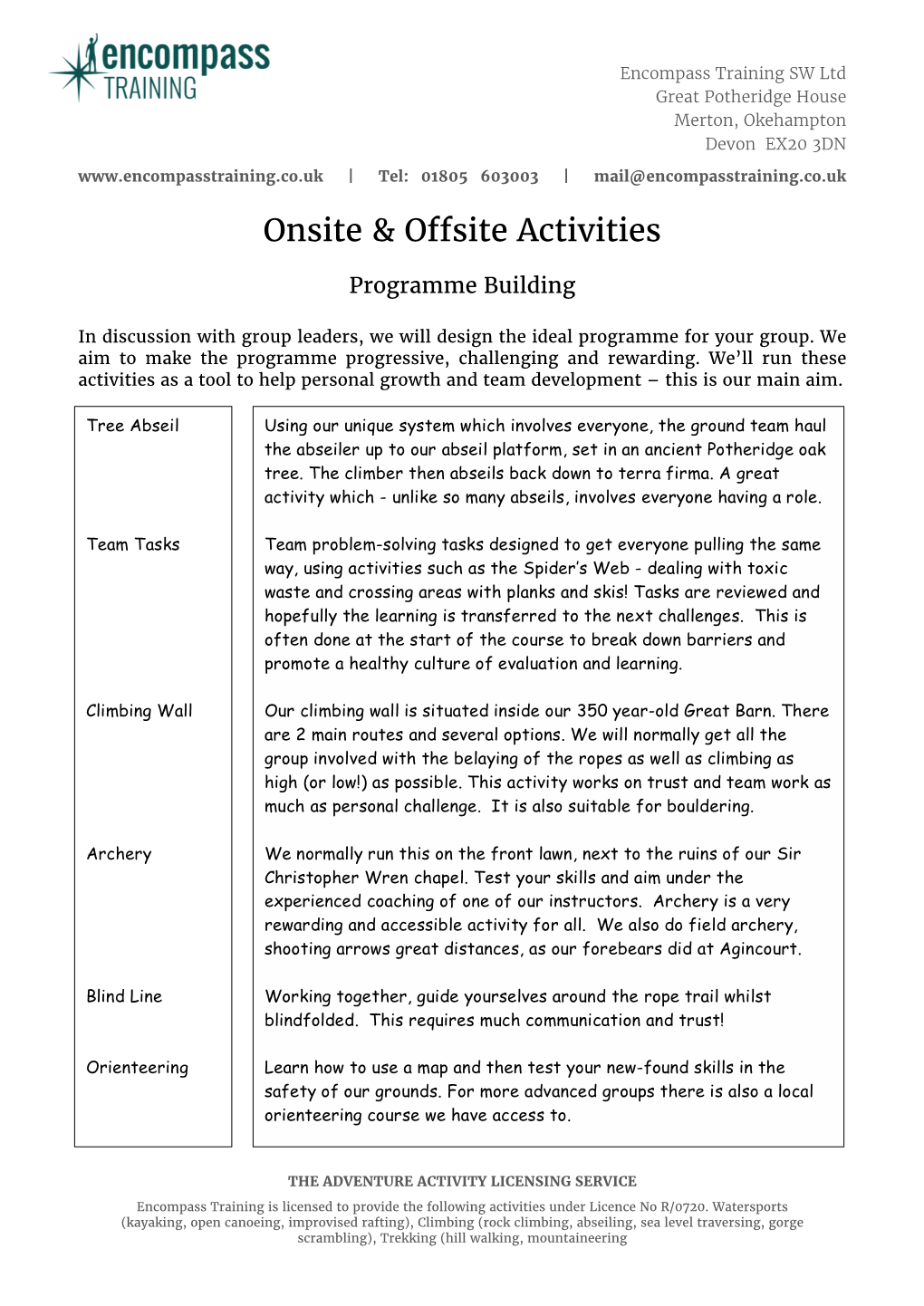 Onsite & Offsite Activities