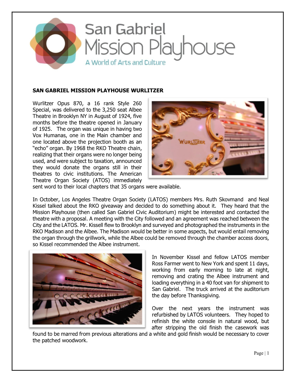 San Gabriel Mission Playhouse Wurlitzer