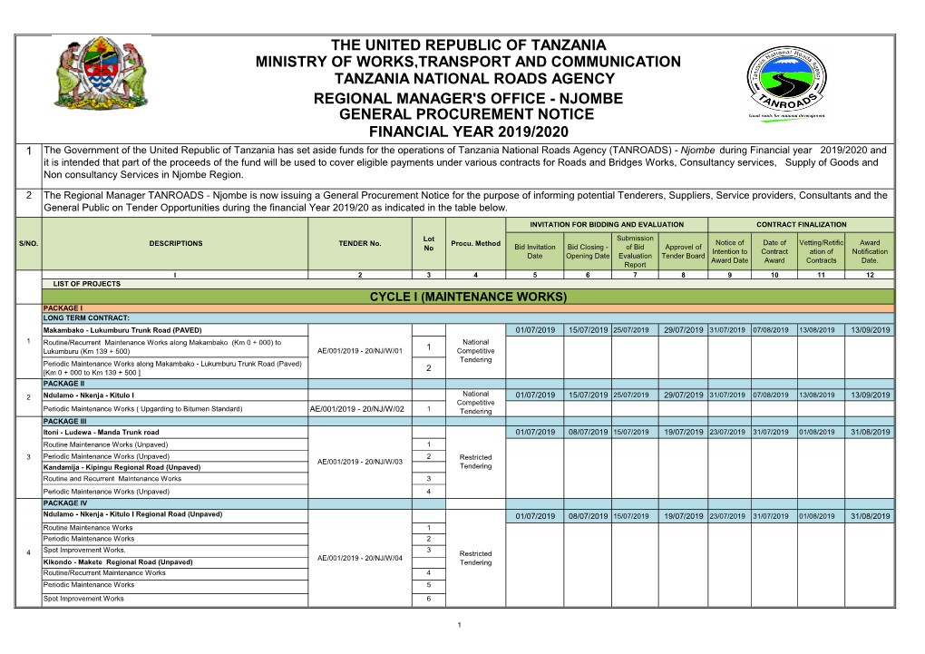 The United Republic of Tanzania Ministry of Works