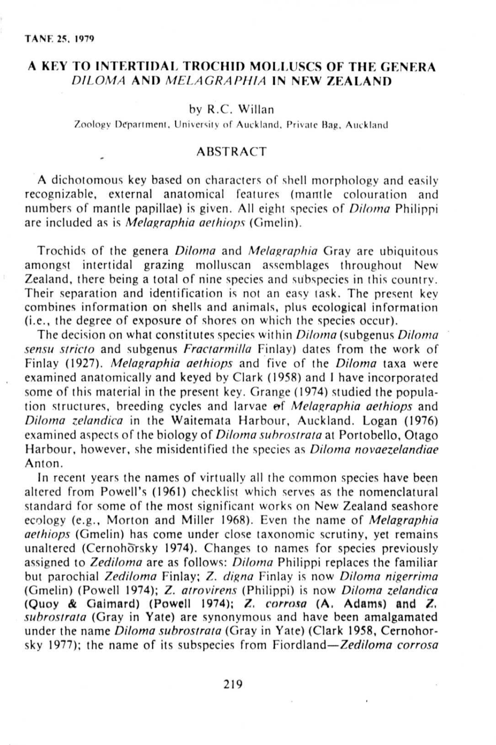 A Key to Intertidal Trochid Molluscs of the Genera Diloma And