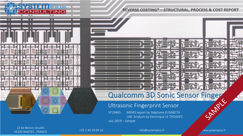 Qualcomm 3D Sonic Sensor Fingerprint Ultrasonic Fingerprint Sensor SP19465 - MEMS Report by Stéphane ELISABETH LAB