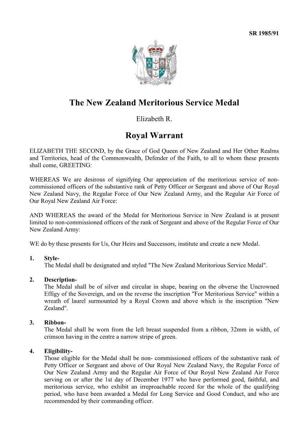 The New Zealand Meritorious Service Medal