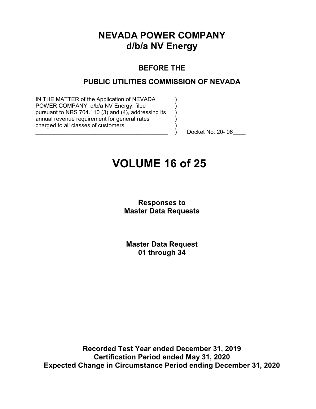 (NPC) 2020 Electric General Rate Case Volume 16