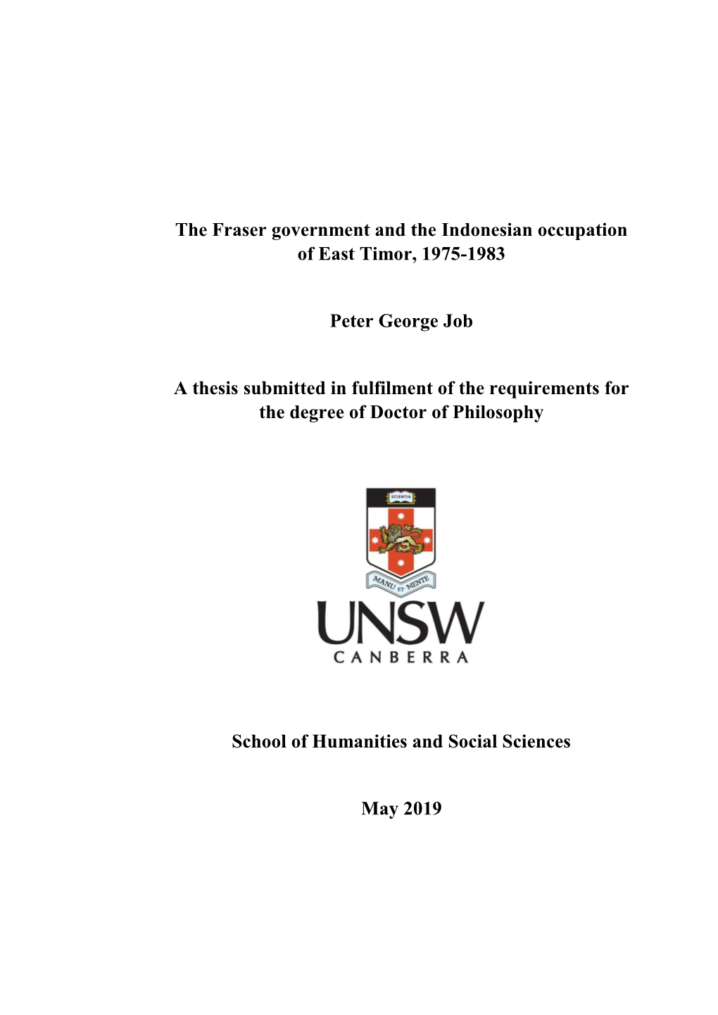 The Fraser Government and the Indonesian Occupation of East Timor, 1975-1983