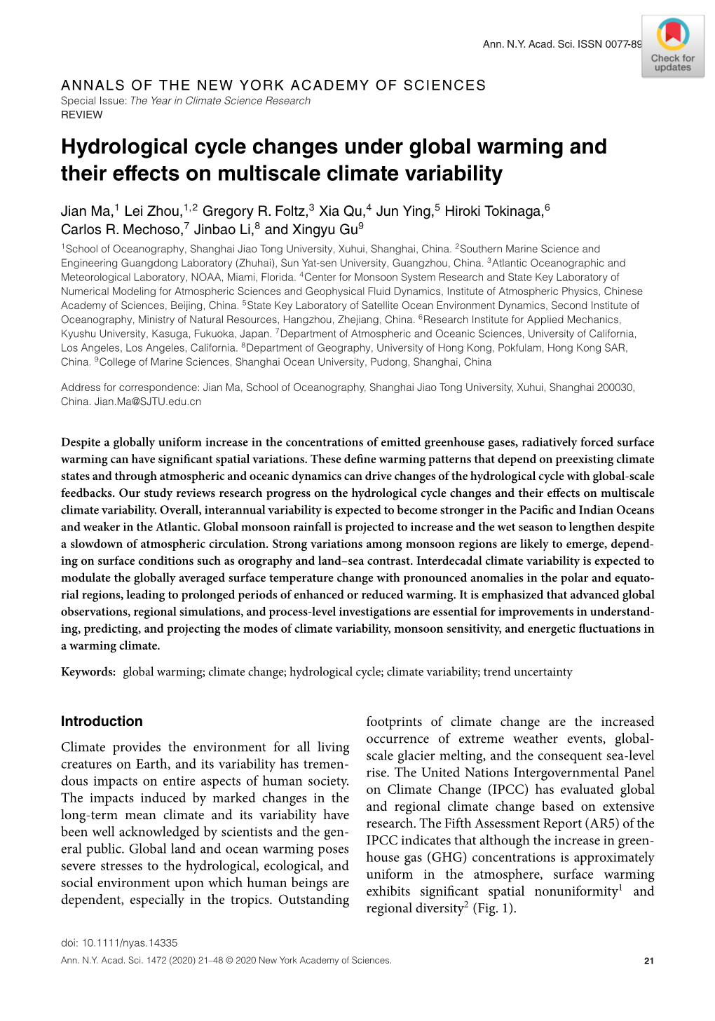 Hydrological Cycle Changes Under Global Warming and Their Effects on Multiscale Climate Variability