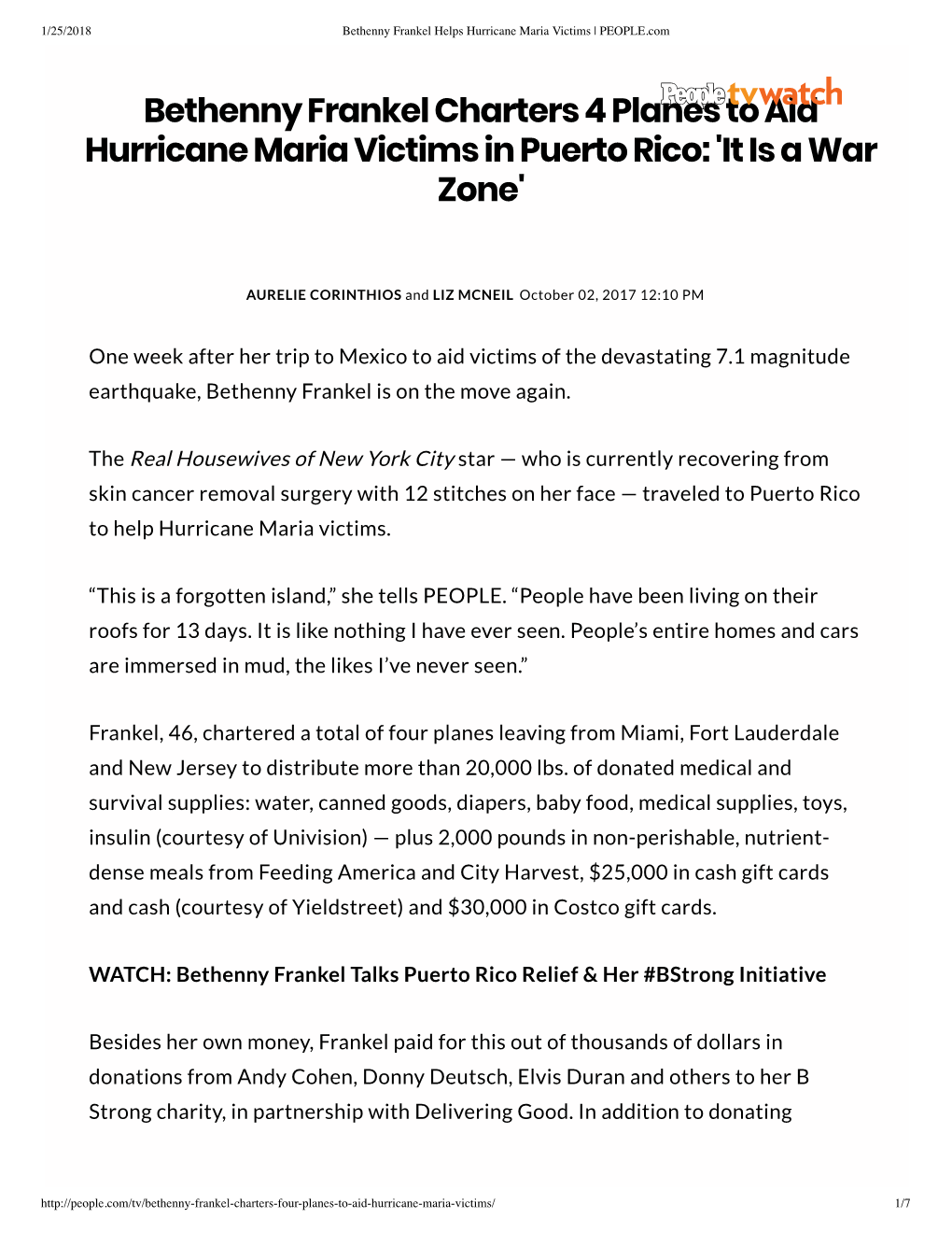 Bethenny Frankel Helps Hurricane Maria Victims | PEOPLE.Com